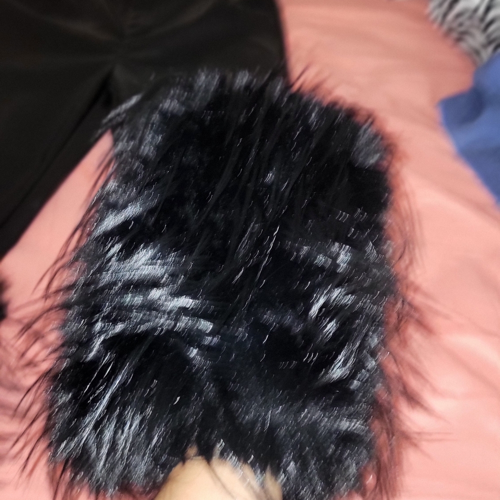 Women's Black Faux Leather Pants with Fur Trim - Picture 4 of 11